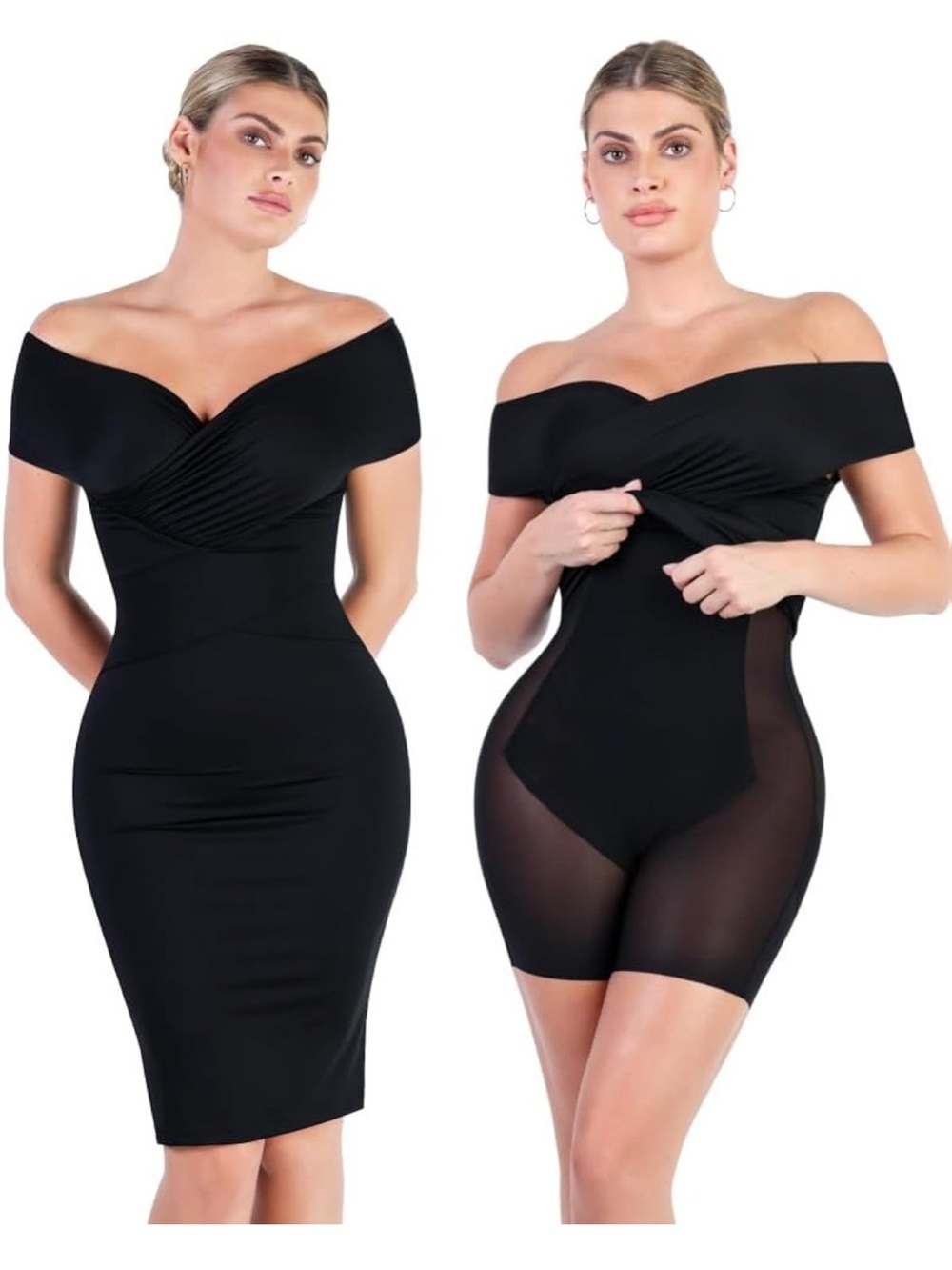Off Shoulder Shapewear Dress Formal Cocktail Party Bodycon Midi 1292/bb2-16